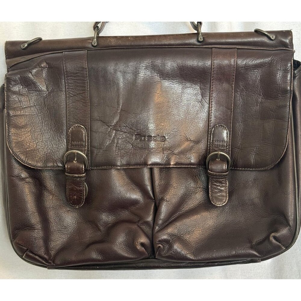 Brown Leather Laptop Briefcase By SOLO 16” x 13” No Shoulder Strap